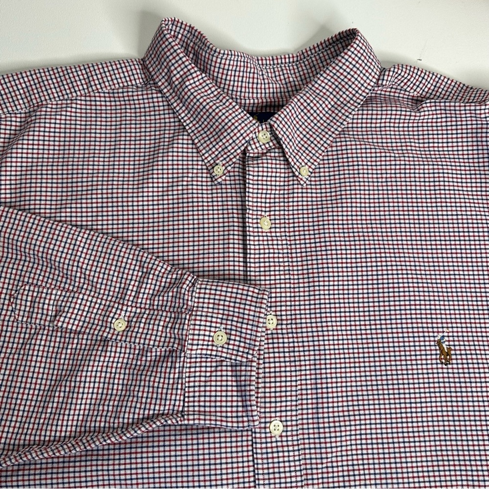 RALPH LAUREN Mens 3XB Classic Fit‎ White Red Blue Button Down Long Sleeve Shirt.
